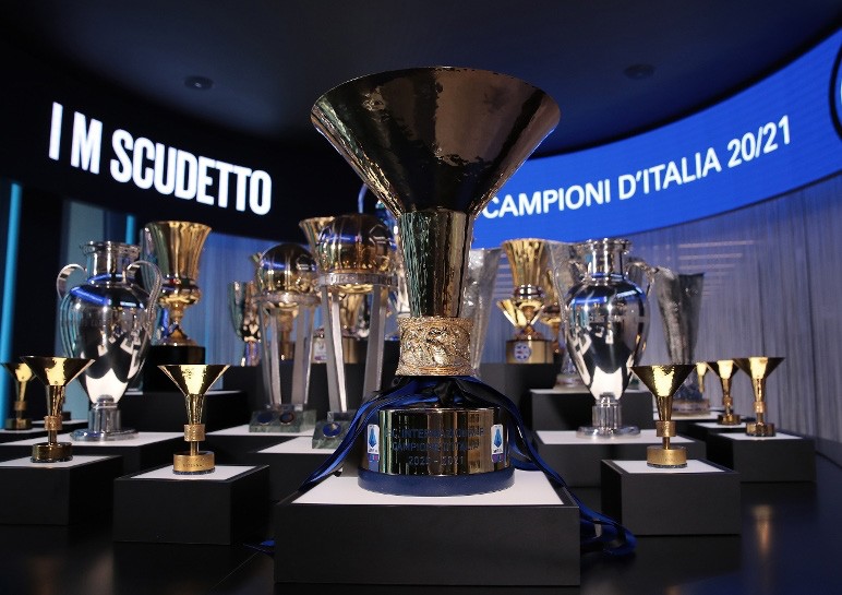 Inter's Scudetto and Coppa Italia trophies
